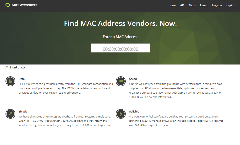 image MAC address lookups - macvendors.com website