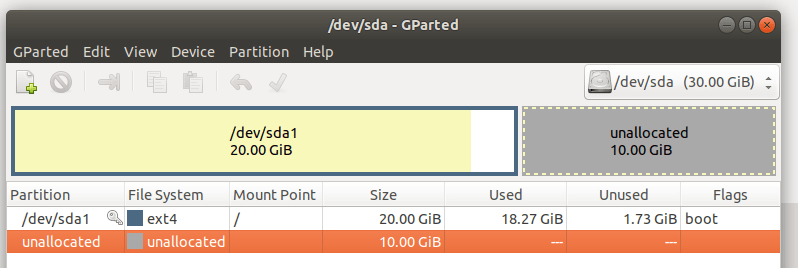 The GParted GUI for extending the partition. Plex: Not Enough Disk Space To Convert This Item