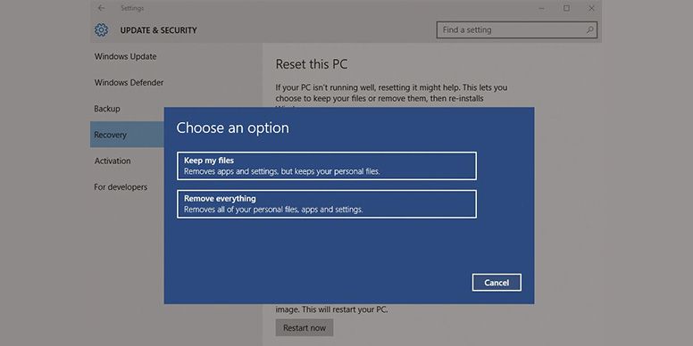 How To Factory Reset Windows 10 - reset options