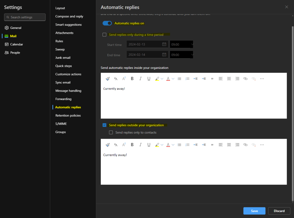 How To Set Up Out Of Office In Outlook 365 - web app